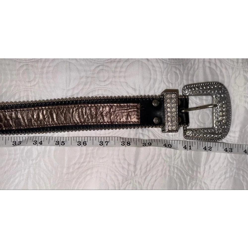 Western Rhinestone Bling Belt Croc Embossed Leather Cowgirl Y2K Western 37”